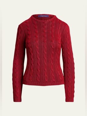 RALPH LAUREN COLLECTION SILK CABLE KNIT CREWNECK SWEATER IN RED